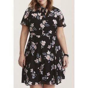 Torrid black multi color floral print chiffon dress